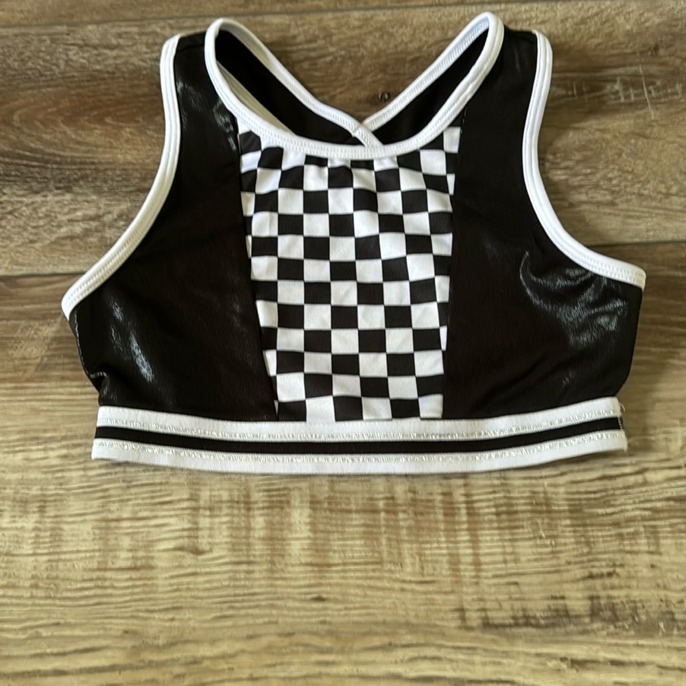 Girls Black and White Checkered Sports Bra Size M 7/8